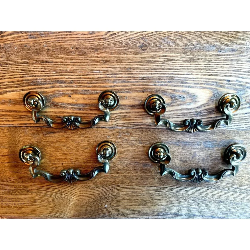 Vintage Brass Drawer Pulls Set Of 4 Ornate Antique Style Handles Elegant Design